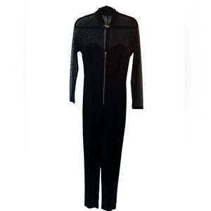 Tower Vintage Jumpsuit Mesh Front and Arm Back Zipper Gold tone Horeshoe Closure